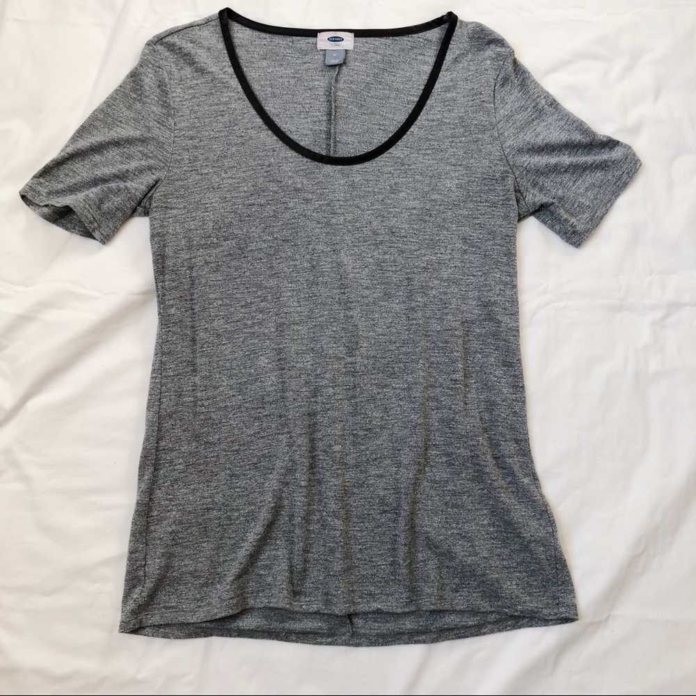 Short Sleeve Tee with Faux Leather Trim